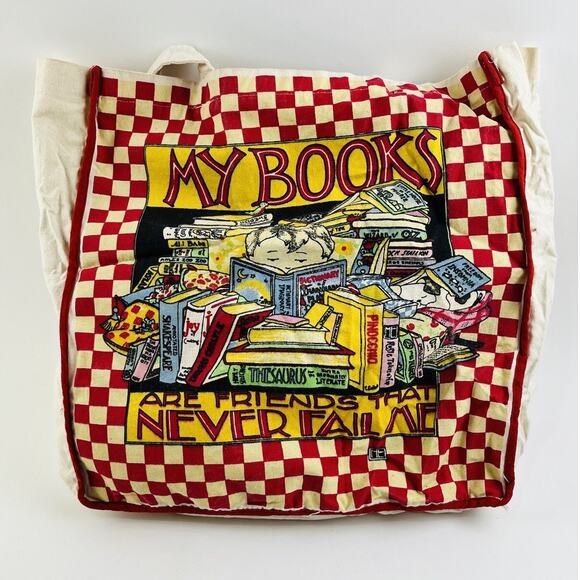 MARY ENGELBREIT BOOKS NEVER FAIL ME COTTON TOTE BAG 15" X 16" X 5" Flaw Handle - Picture 1 of 10